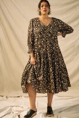 Let Me Be Odette Anthropologie Floral Tiered Cotton Maxi Dress US 14
